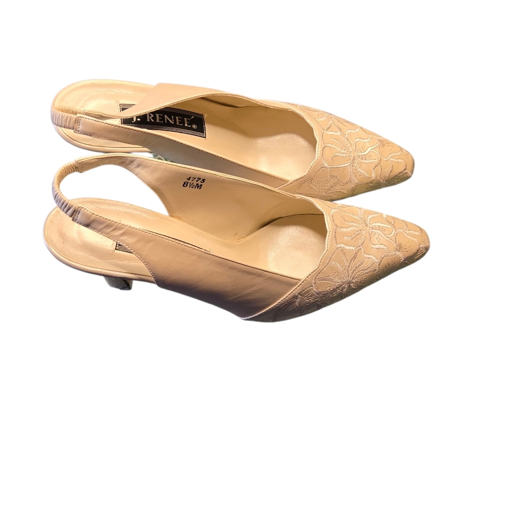 Vintage J. Renee Petal Bone Cream Leather Slingback Wedding Heels Size 8.5M